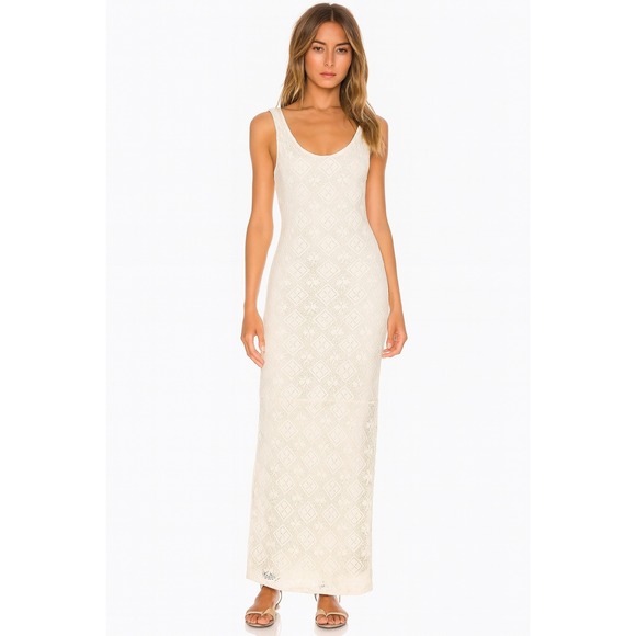 Lovers + Friends Crochet Maxi Dress Cream Sleeveless Scoop Neck Beach Cover Up L